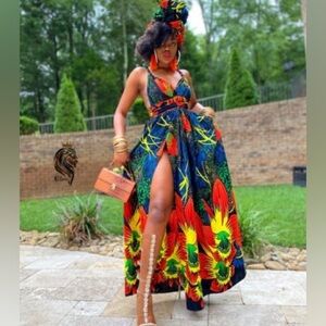African Tropical Print Maxi Dress